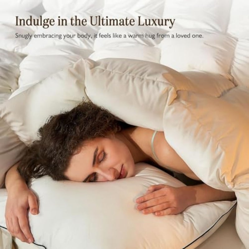 Heavyweight Organic Feather Down Comforter/Queen Size, Hotel-Luxury Extra Fluffy Duvet Insert with Cotton Cover and Puffy Feather Down Filling for Winter, Ivory White, 82x86 Inchbaihuo - Image 3