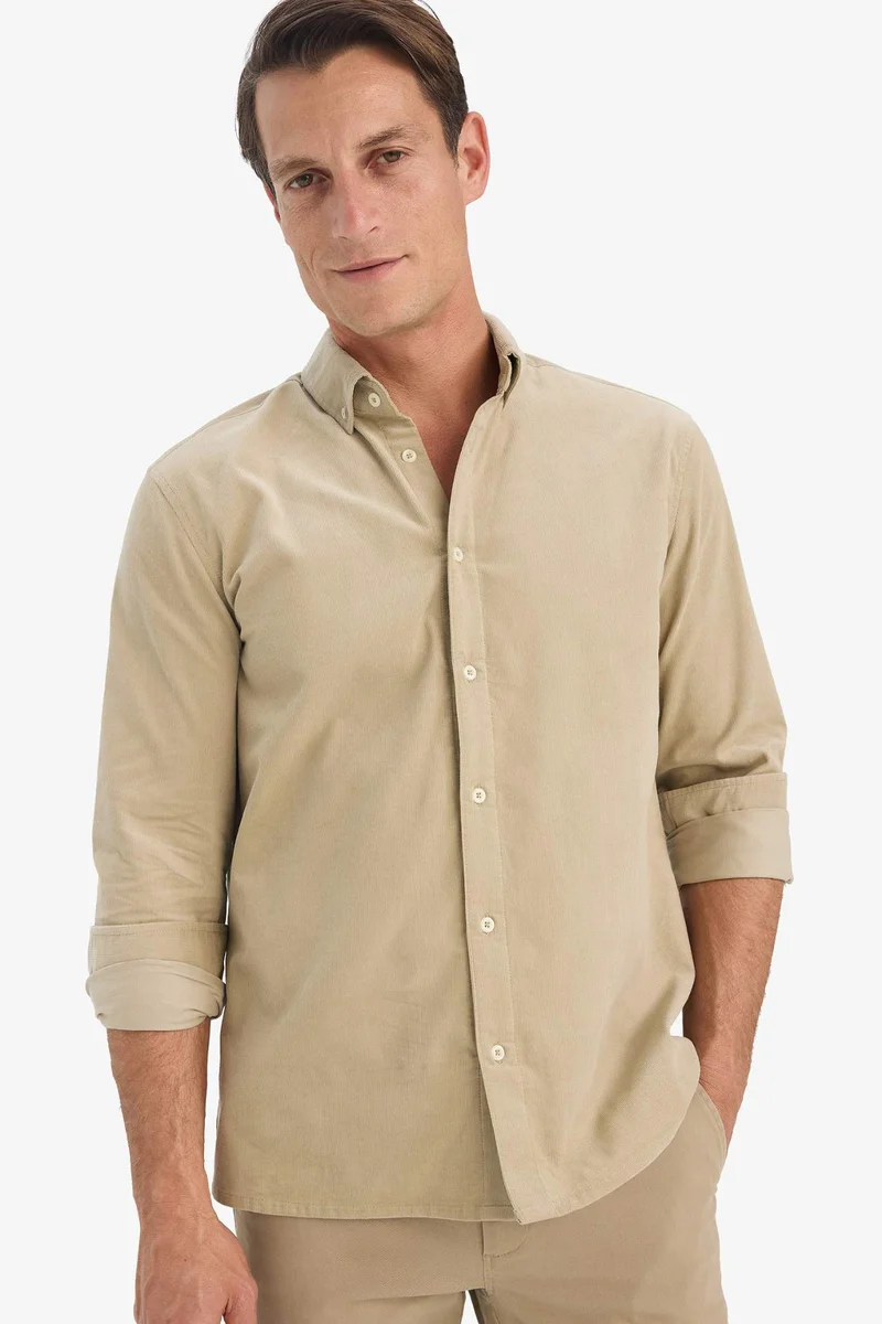ديفاكتو Regular Fit Polo Shirt Velvet Long Sleeve Shirt