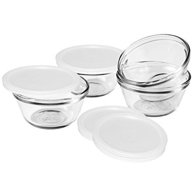 Anchor Hocking Glass Ramekins, 6 Ounce Glass Custard Cups with Lids, Set of 4