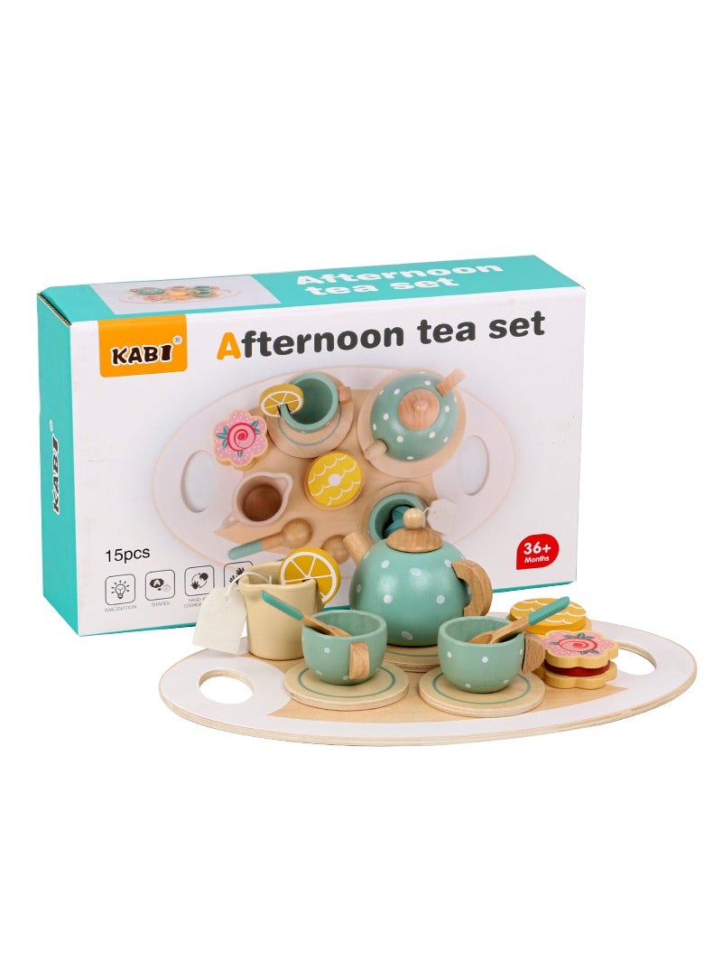 Kabi Children's Simulation Afternoon Tea Set Imitate drinking Boys Girls Wooden Toys - Image 5