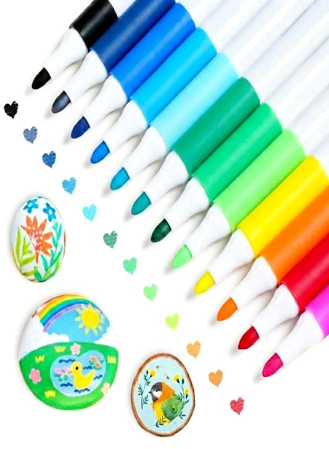 HOBBY INDIA Colourful Waterproof Acrylic Pen 12 Shades -Paint Pen Marker Set Fine Dry Tip Acrylic Markers for Art, Drawing, Colouring for Artists and Painters
