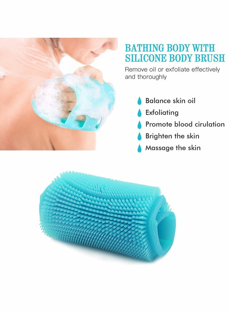 Silicone Body Scrubber Brush Glove for Exfoliating Wet or Dry Skin Wash Bath Shower Tool, with Super Soft Manual Facial Cleansing (Blue) - Image 4