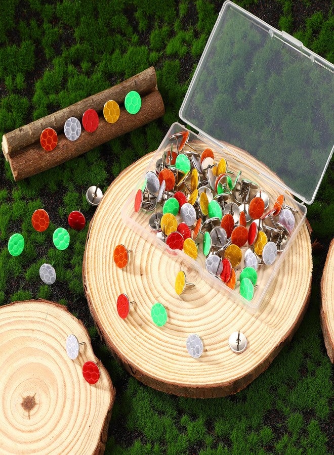 XIHIRCD 100pcs Reflective Tacks Trail Marking Tacks, Glow Tacks Reflective Trail Markers Hunting Reflector Tacks Mark Trail Reflective Thumb Tacks for Hunting Hiking Camping Tree Stand(5 Colors) - Image 3