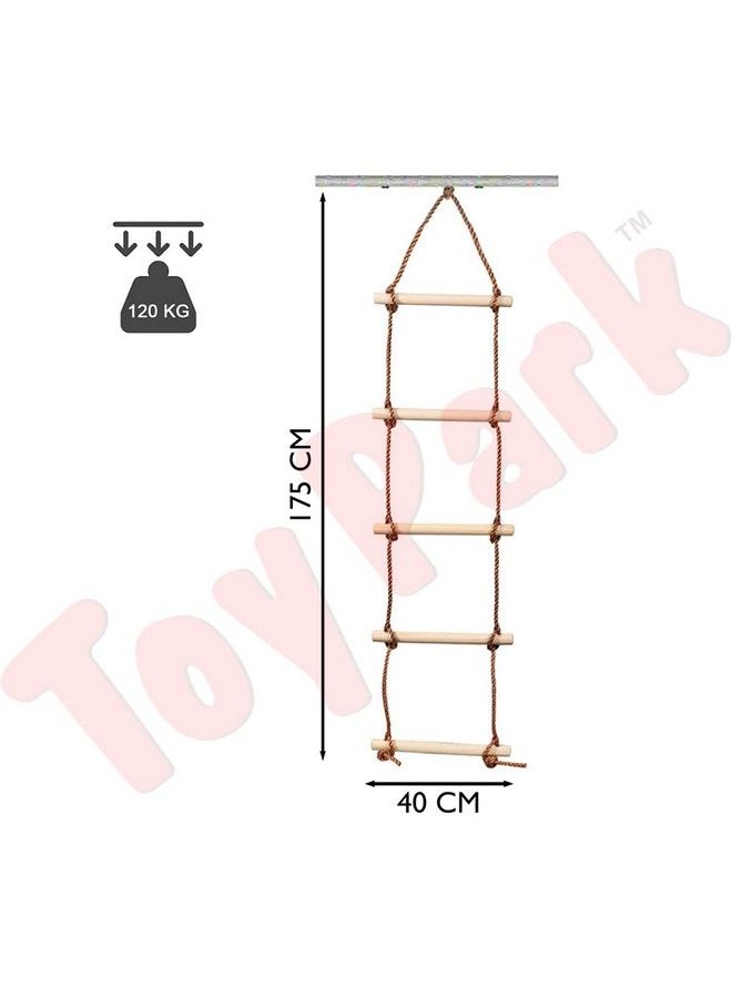 Toy Park Climbing Rope Ladder Indoor Outdoor 72 Inch Length Wooden Children Climbing Swing Kids Sports Toys Pe Rope Rungs Sports For Active Outdoor Play Equipment (5 Rungs) Multi Color - Image 4