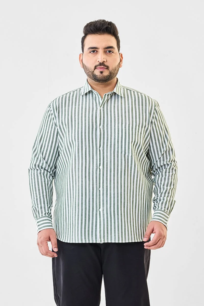 SNITCH Linen Blend Stripes Plus Size Shirt