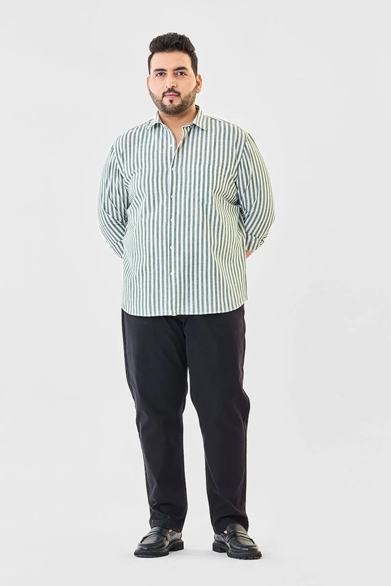 SNITCH Linen Blend Stripes Plus Size Shirt