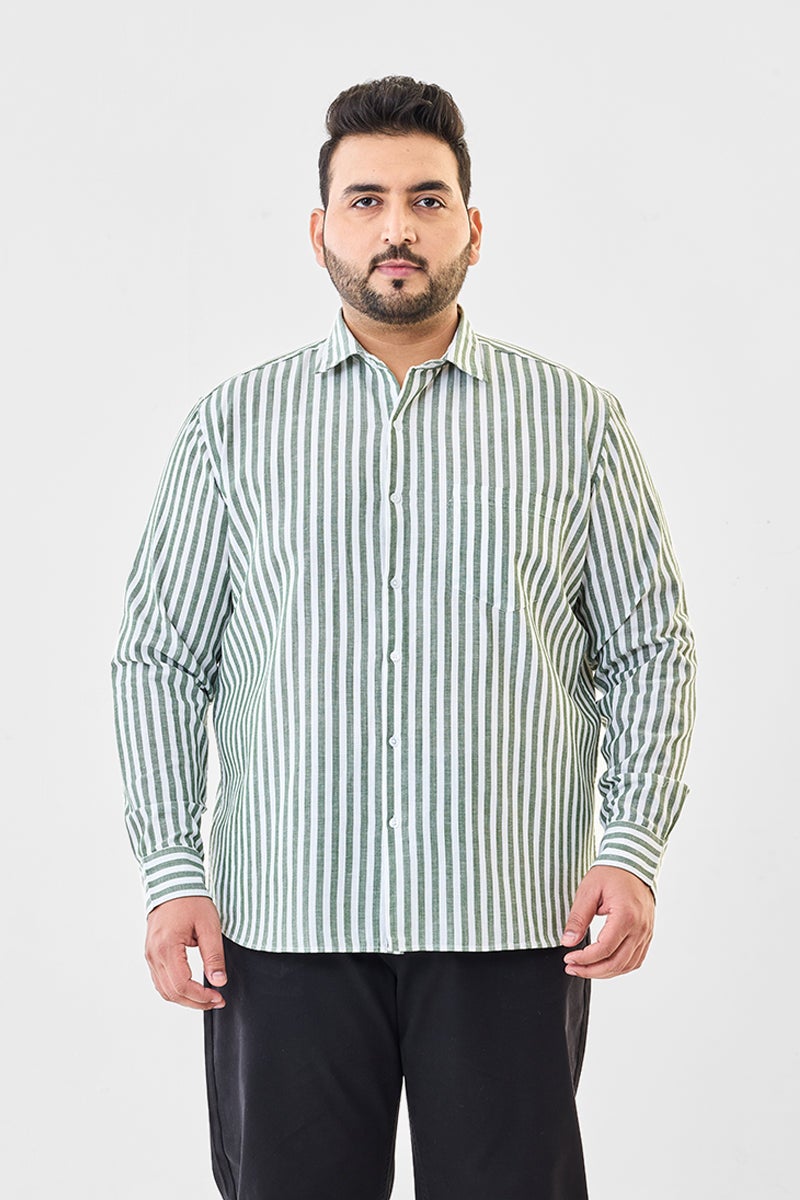 SNITCH Linen Blend Stripes Plus Size Shirt - Image 4