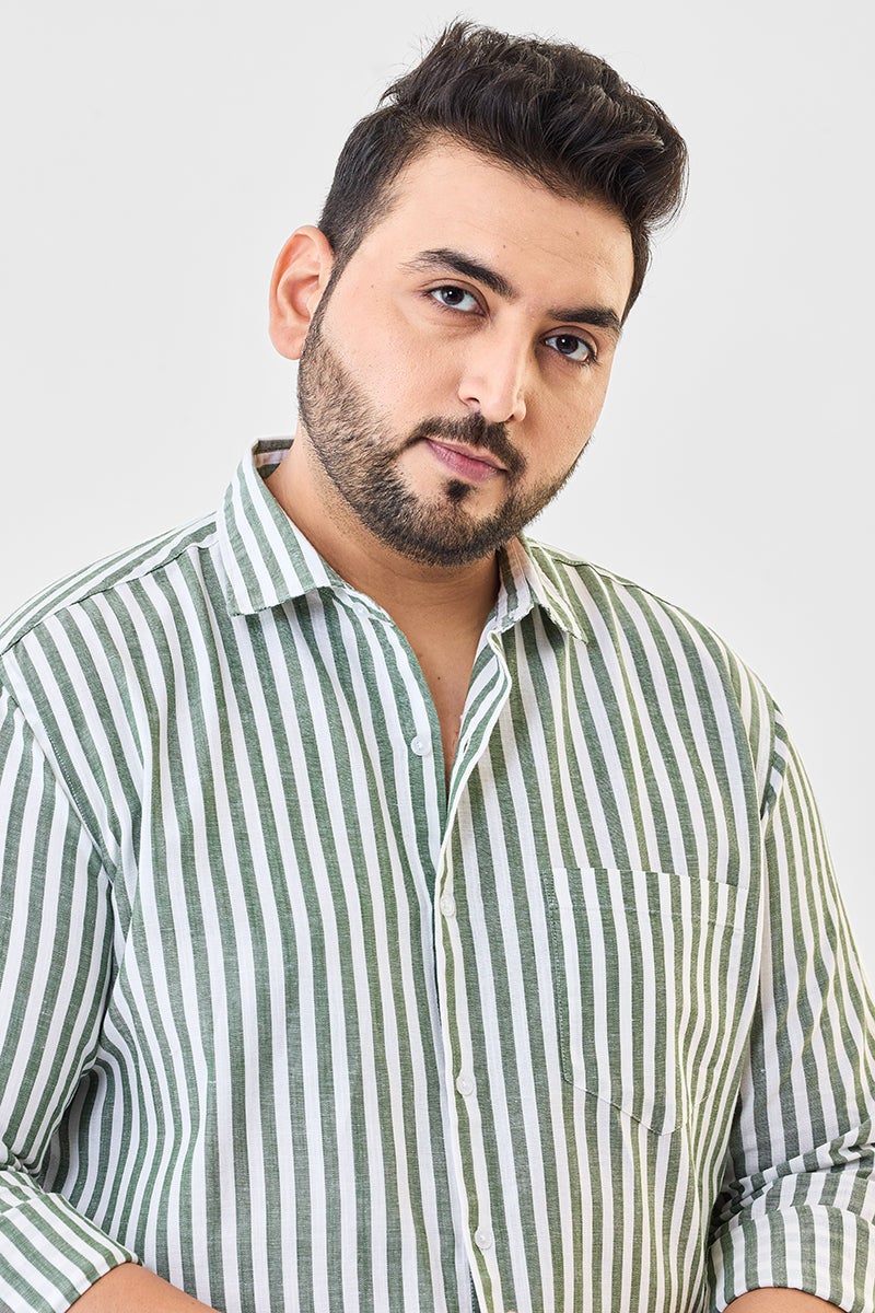 SNITCH Linen Blend Stripes Plus Size Shirt - Image 3