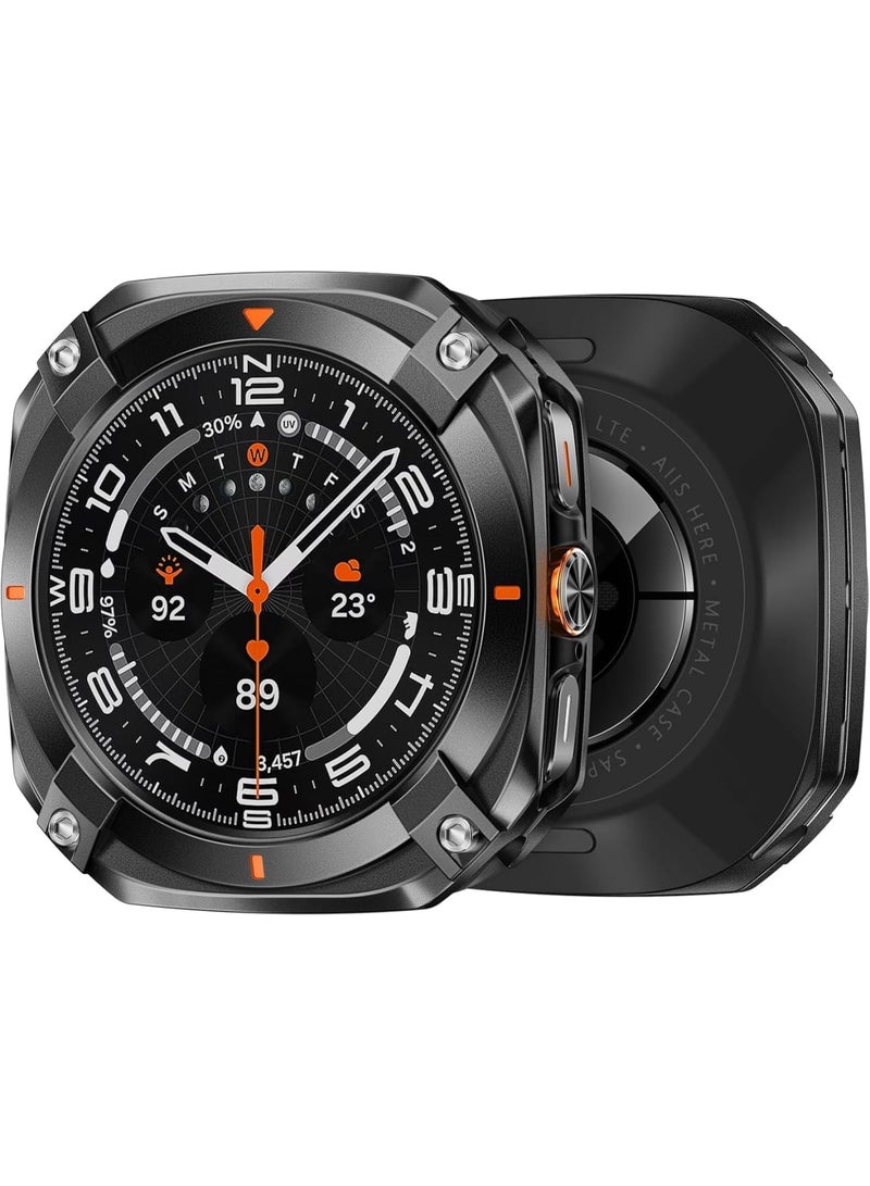 SYOSI Metal Case for Samsung Galaxy Watch Ultra (2025/2024), Rugged Stainless Steel Protective Cover with Bezel Guard & Back Plate, Shockproof Bumper, Slim Metal Armor Case (47mm, Black) - Image 1