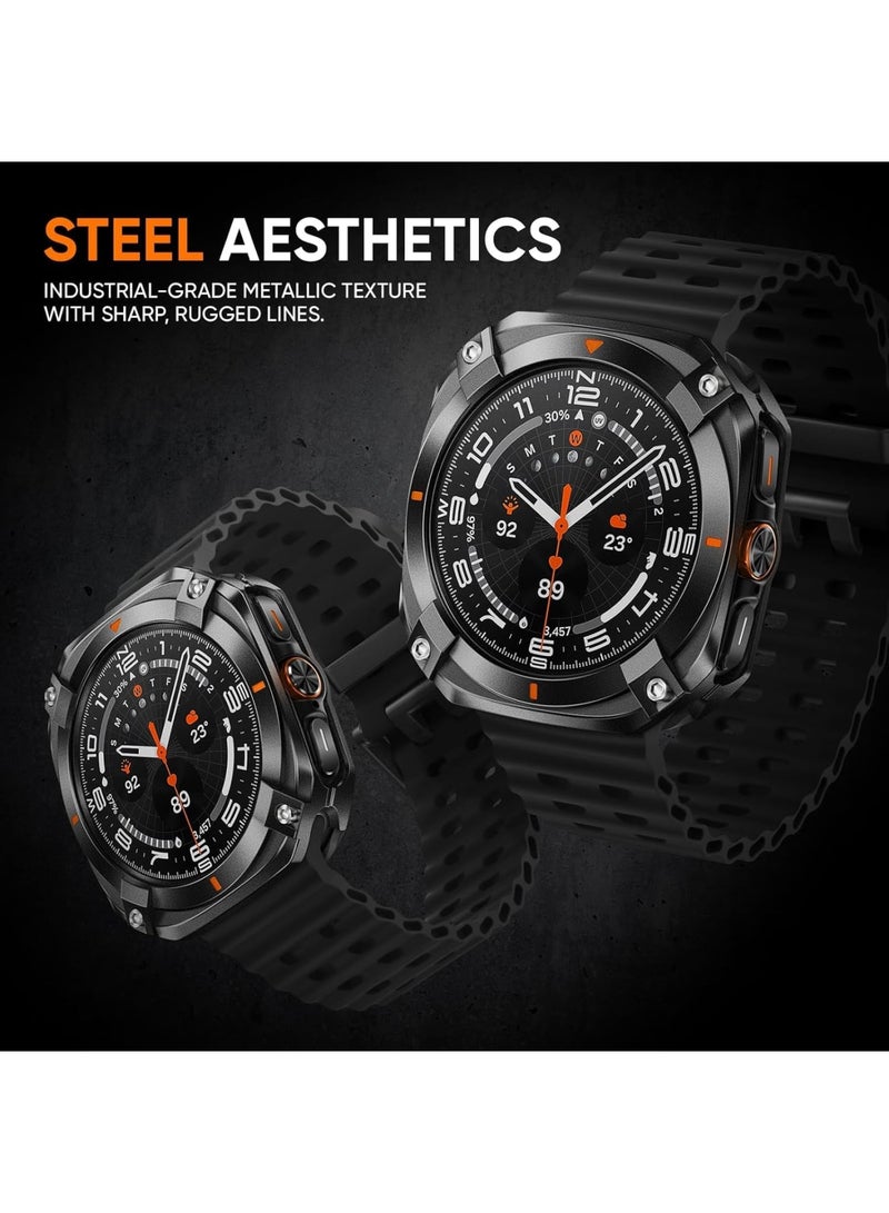 SYOSI Metal Case for Samsung Galaxy Watch Ultra (2025/2024), Rugged Stainless Steel Protective Cover with Bezel Guard & Back Plate, Shockproof Bumper, Slim Metal Armor Case (47mm, Black) - Image 4