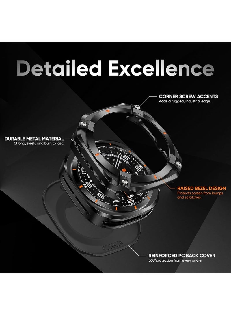 SYOSI Metal Case for Samsung Galaxy Watch Ultra (2025/2024), Rugged Stainless Steel Protective Cover with Bezel Guard & Back Plate, Shockproof Bumper, Slim Metal Armor Case (47mm, Black) - Image 2