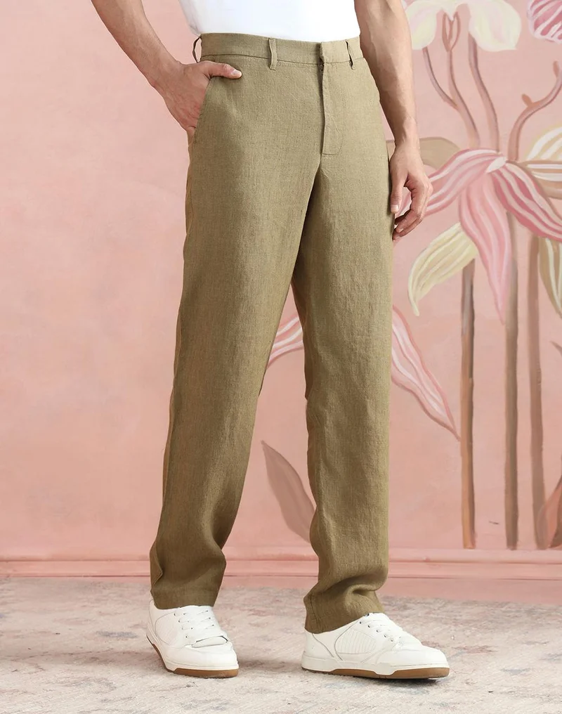 Fabindia  Olive Linen 808 Straight Leg Pant for Men | Best Price UAE