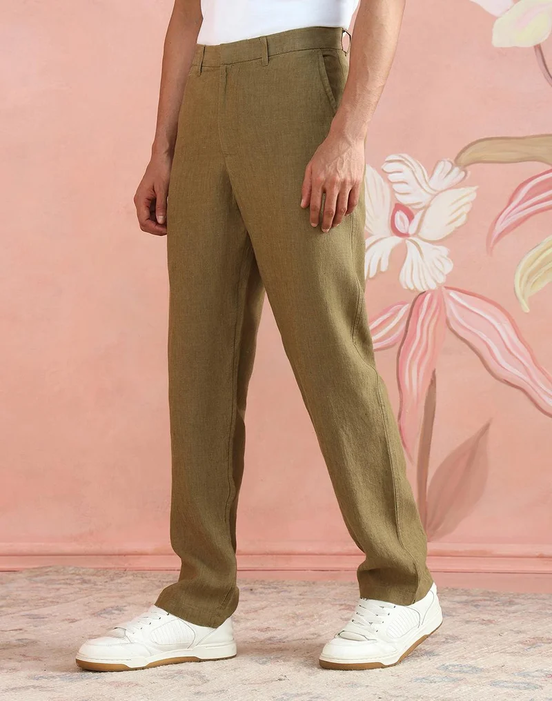 Olive Linen 808 Straight Leg Pant