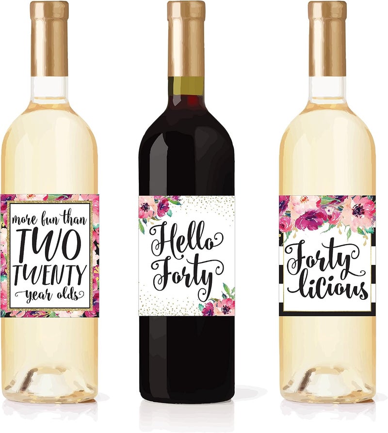 Hadley Designs 6 Pack 40th Birthday Wine Bottle Labels - Funny Pink Black Gold Decorations - Image 4