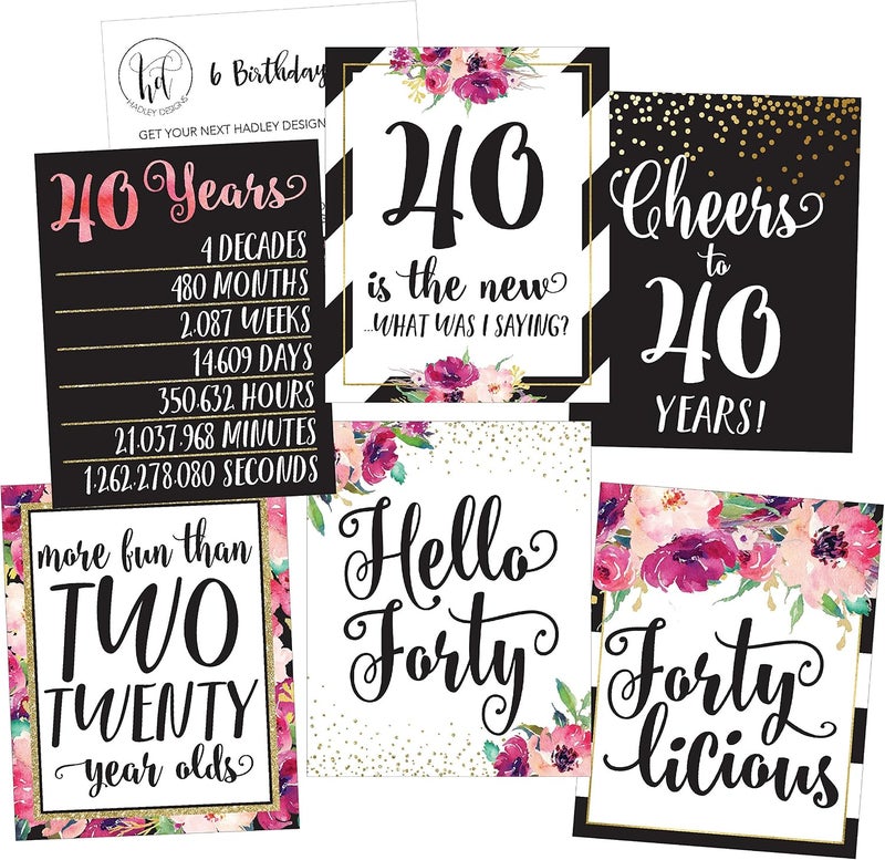 Hadley Designs 6 Pack 40th Birthday Wine Bottle Labels - Funny Pink Black Gold Decorations - Image 2