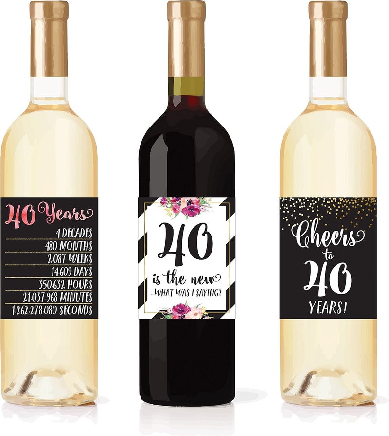 Hadley Designs 6 Pack 40th Birthday Wine Bottle Labels - Funny Pink Black Gold Decorations - Image 3