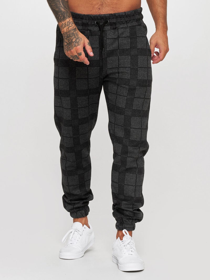 Mens Checked 3D Print Casual Trousers Joggers Dark gray - Image 2