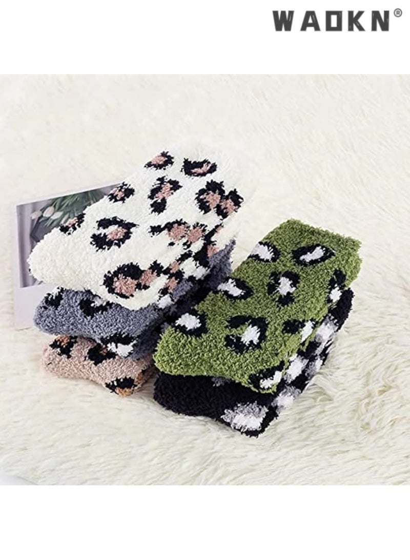 دبليو أيه أو كي أن 4 أزواج من اختيار السيدات الشتاء الحارة أفخم الجوارب ، لينة ومريحة ، واستخدام نسيج الصوف ، جميل تصميم طوق ، ومناسبة للرياضة ارتداء النعال المضادة للانزلاق الجوارب ، ومناسبة جدا للنوم في المنزل ، طوال فصل الشتاء الاحماء - Image 5