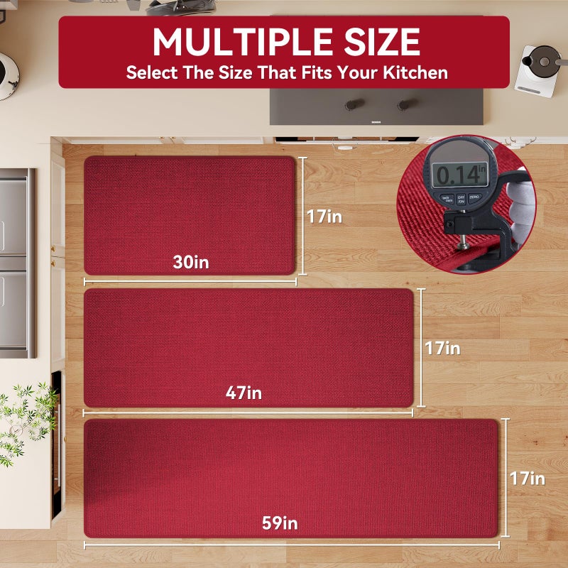 YDKGL Kitchen Mats for Floor, Super Absorbent Kitchen Rugs Non Slip Washable, Soft Imitation Linen Braided Kitchen Runner Rug, Standing Mat Sink Mat, Easy to Clean, Red 17x30 - Image 2