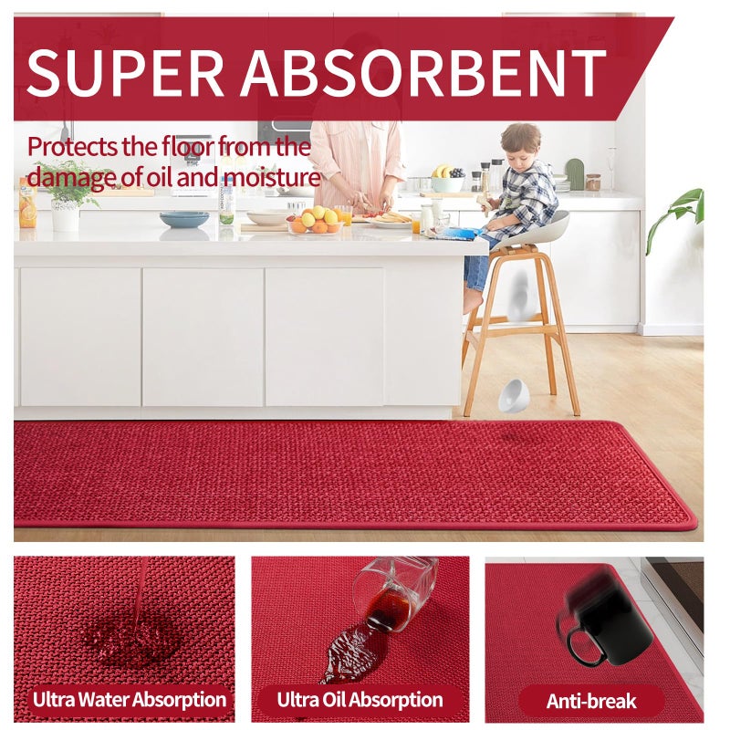 YDKGL Kitchen Mats for Floor, Super Absorbent Kitchen Rugs Non Slip Washable, Soft Imitation Linen Braided Kitchen Runner Rug, Standing Mat Sink Mat, Easy to Clean, Red 17x30 - Image 5