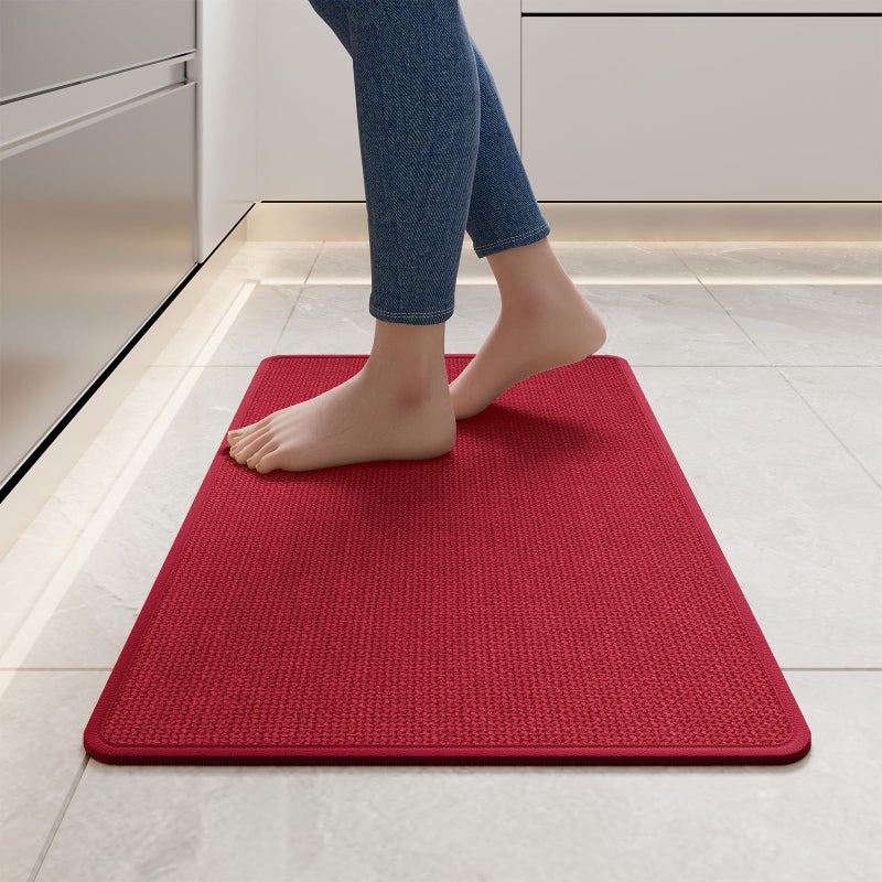 YDKGL Kitchen Mats for Floor, Super Absorbent Kitchen Rugs Non Slip Washable, Soft Imitation Linen Braided Kitchen Runner Rug, Standing Mat Sink Mat, Easy to Clean, Red 17x30 - Image 1