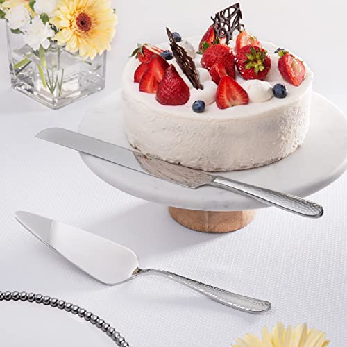 Hudson Essentials 9-Piece Bergamo Hammered 18/10 Stainless Steel Hostess Serving Utensil Set - Flatware Silverware with Wedding Cake Knife & Cake Server - Perfect for Weddings, Engagements and Parties - Image 3