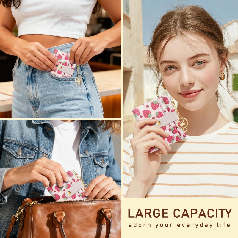 Jogjam Strawberry Rfid Girls Girly Teen Wallet, Small Slim Thin Compact Travel Credit Card Women Wallet, Cute PU Leather Bifold Cash Zipper Coin Pocket ID Window for Female Ladies Gifts - Image 2