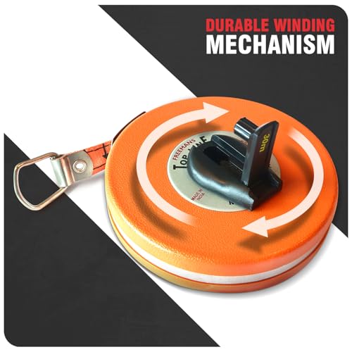 FREEMANS Top Line 30m:16mm Metal Wired Measuring Tape - 30m/100ft || Case Reinforced with Stainless Steel Band || Durable Winding Mechanism Handle and Stainless Steel Mouth with End Hook - Image 2