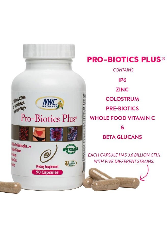 NWC Naturals Pro-Biotics Plus, Natural Probiotics for Men, Women and Kids, Immune System Support Vegetarian Supplement, Supports Good Digestive Health, Probiotic and Prebiotic, 90 Capsules - Image 4