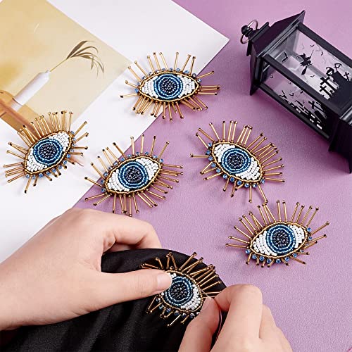 AHANDMAKER 6 Pcs Eye Beaded Patches for Clothes, 2.6x2.2 Inch Blue Evil Eye Sequined Patch Sew on Rhinestone Beaded Applique for Clothes Jackets Jeans Bags - Image 3