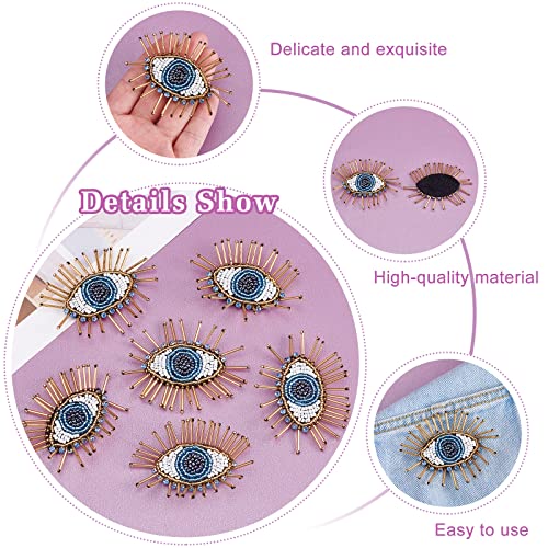 AHANDMAKER 6 Pcs Eye Beaded Patches for Clothes, 2.6x2.2 Inch Blue Evil Eye Sequined Patch Sew on Rhinestone Beaded Applique for Clothes Jackets Jeans Bags - Image 4