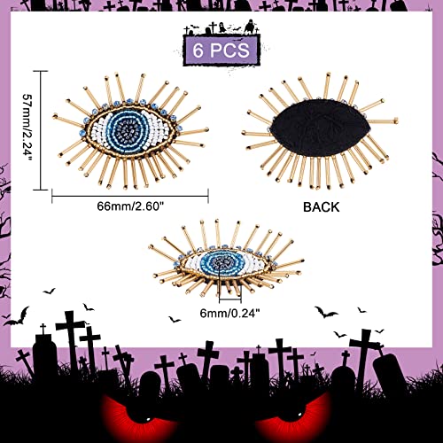 AHANDMAKER 6 Pcs Eye Beaded Patches for Clothes, 2.6x2.2 Inch Blue Evil Eye Sequined Patch Sew on Rhinestone Beaded Applique for Clothes Jackets Jeans Bags - Image 2