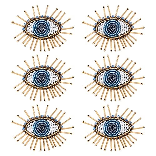 AHANDMAKER 6 Pcs Eye Beaded Patches for Clothes, 2.6x2.2 Inch Blue Evil Eye Sequined Patch Sew on Rhinestone Beaded Applique for Clothes Jackets Jeans Bags - Image 1