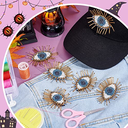 AHANDMAKER 6 Pcs Eye Beaded Patches for Clothes, 2.6x2.2 Inch Blue Evil Eye Sequined Patch Sew on Rhinestone Beaded Applique for Clothes Jackets Jeans Bags - Image 5