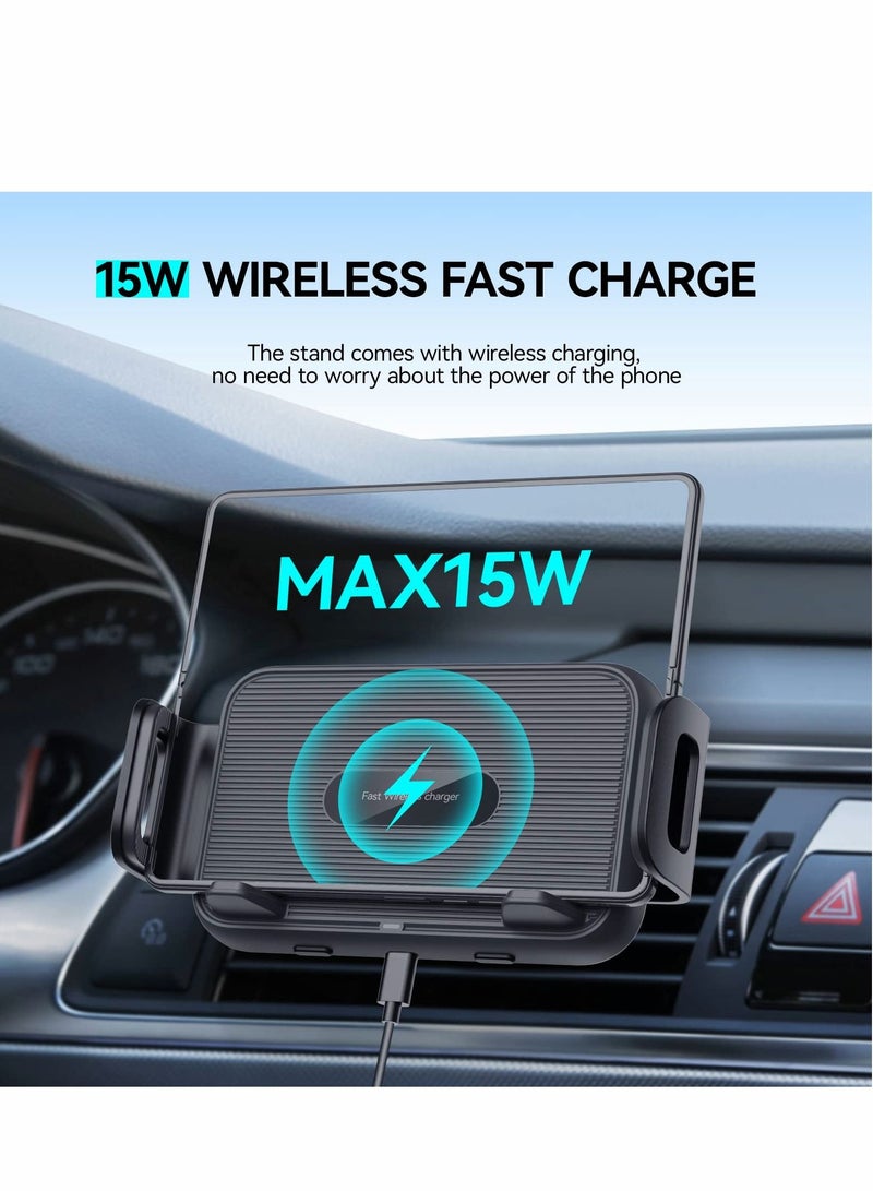 Excefore 15W Qi Wireless Car Charger Mount Holder for Samsung Galaxy Z Fold 4, Auto Clamping Fast Charge 4/Fold 3/Fold 2, Flip 4/Flip 3 5G,for iPhone 14 13 Pro Max - Image 2