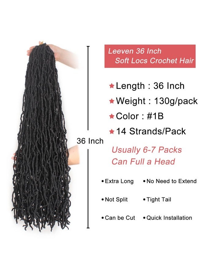ليفين ضفائر شعر كروشيه من Leeven Black Soft Locs بطول 36 بوصة، ضفائر شعر طبيعية مموجة ومجعدة مسبقًا على شكل فراشة، ضفائر شعر صناعي مموجة وممدودة للنساء، لون أسود رقم 1B - Image 3