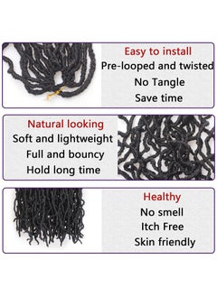 Leeven Leeven Black Soft Locs 36 Inch Distressed Faux Locs Crochet Braids Hair 7 Packs Pre-looped Natural Butterfly Locs Super Long Goddess Locs Extended Curly Wavy Synthetic Hair for Women #1B  - Image 4