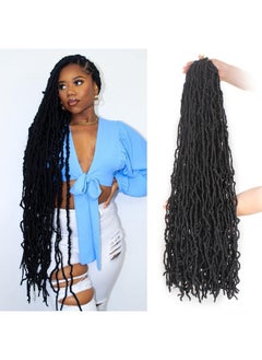 Leeven Leeven Black Soft Locs 36 Inch Distressed Faux Locs Crochet Braids Hair 7 Packs Pre-looped Natural Butterfly Locs Super Long Goddess Locs Extended Curly Wavy Synthetic Hair for Women #1B  - Image 1