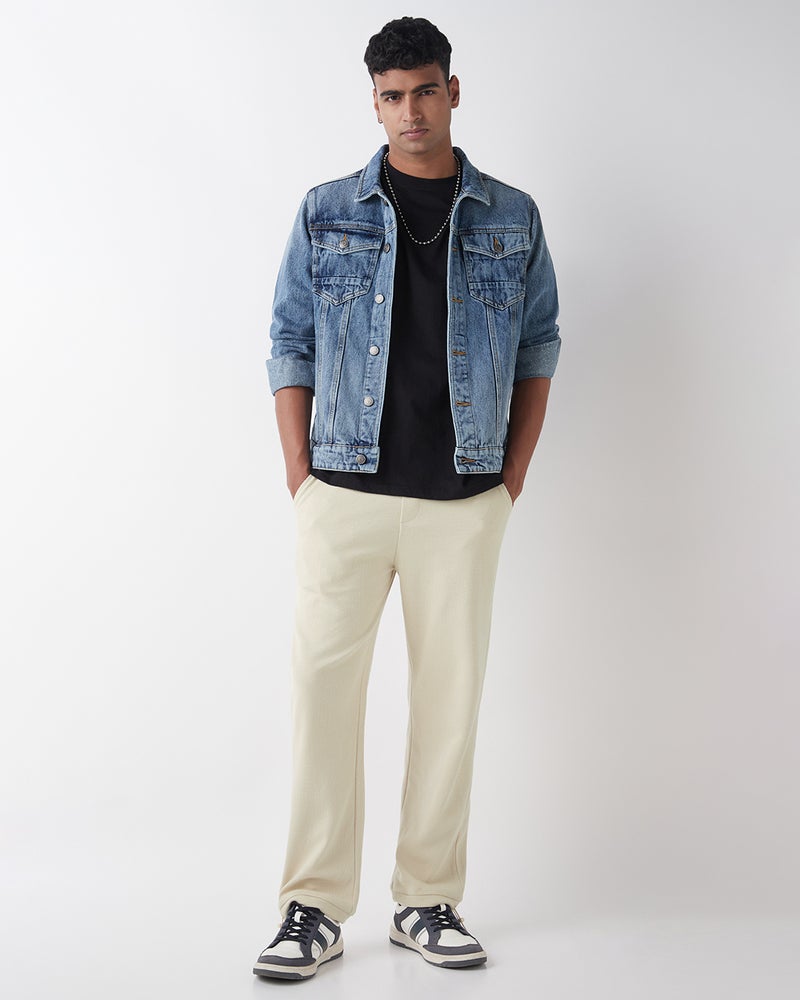 bewakoof Men's Beige Textured Oversized Parachute Pants - Image 4