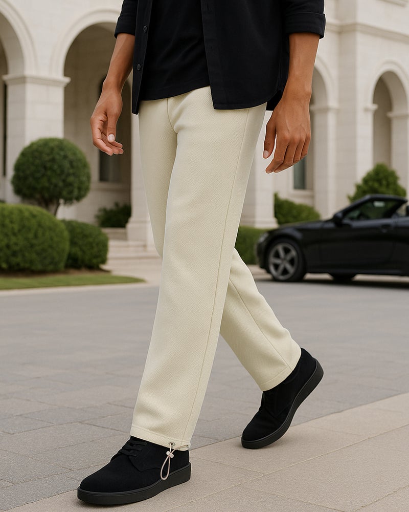 bewakoof Men's Beige Textured Oversized Parachute Pants - Image 1