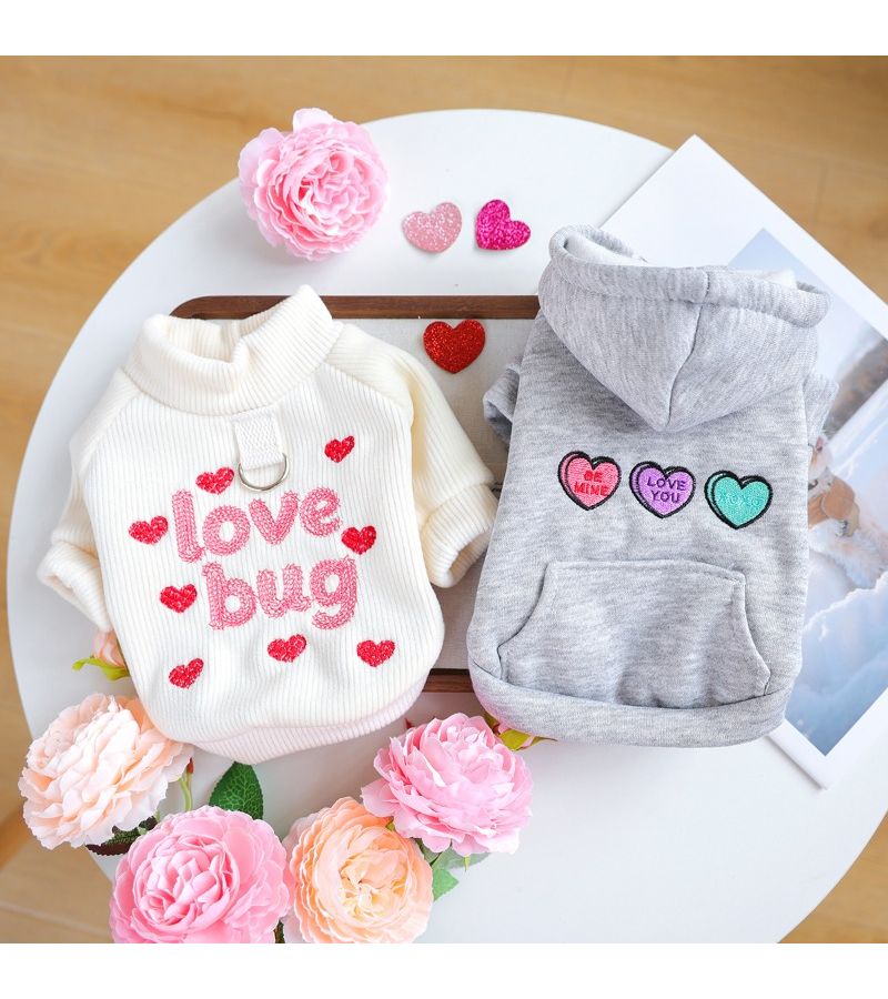 2 Pcs Valentine Day Pet Sweatshirt Set Size XL Thickened Warm Gray Hoodie Pullover For Dogs Cats Autumn Winter Outfit - Image 4