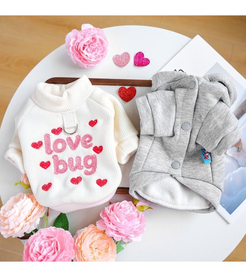 2 Pcs Valentine Day Pet Sweatshirt Set Size XL Thickened Warm Gray Hoodie Pullover For Dogs Cats Autumn Winter Outfit - Image 5