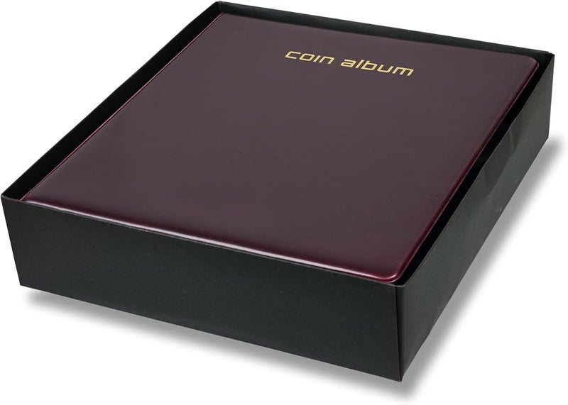 FIS Coin Album with 35 Clear PVC Pockets, Maroon, 250x270x60mm - Image 3