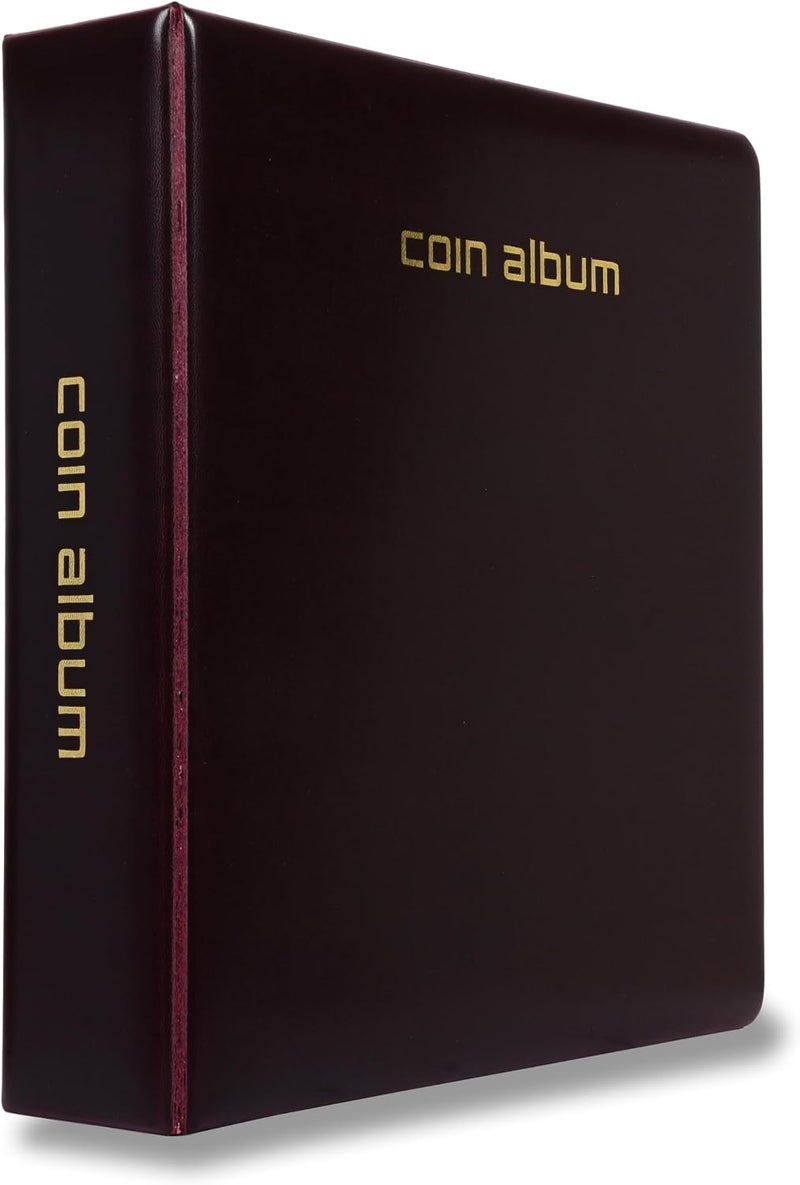 FIS Coin Album with 35 Clear PVC Pockets, Maroon, 250x270x60mm - Image 1