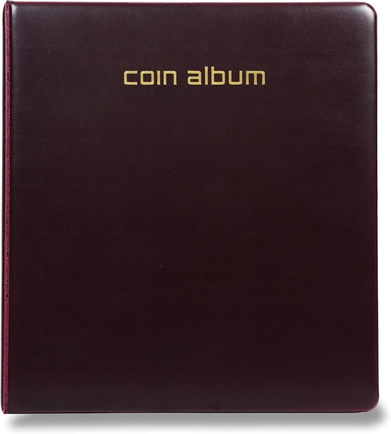 FIS Coin Album with 35 Clear PVC Pockets, Maroon, 250x270x60mm - Image 2