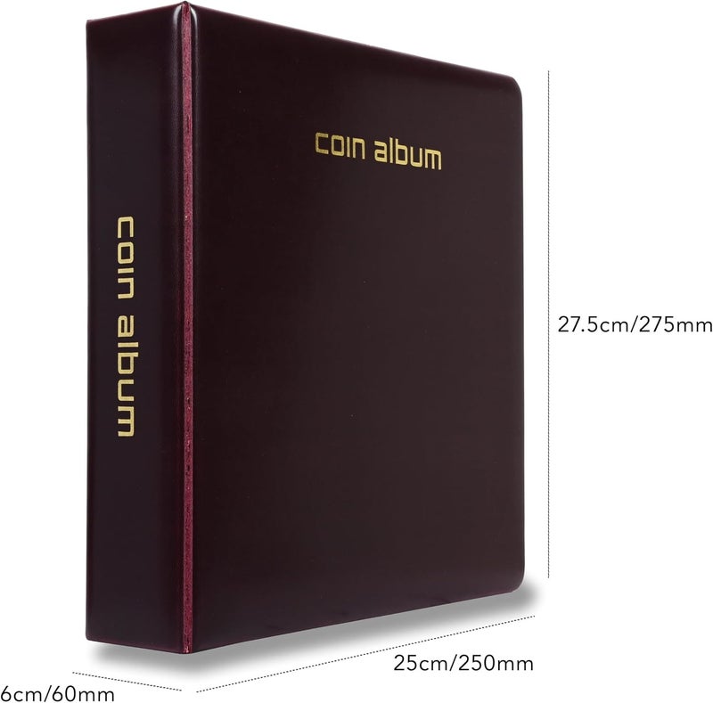 FIS Coin Album with 35 Clear PVC Pockets, Maroon, 250x270x60mm - Image 5