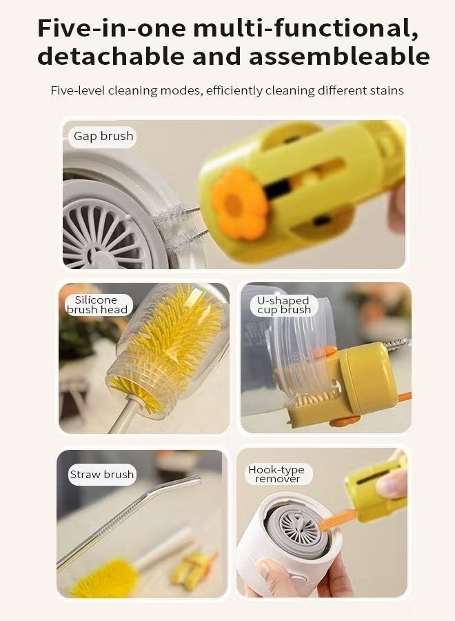 Gonice Baby Bottle Cleaning Brush Set, 5-in-1 Multi-Function Silicone Cleaning Brushes, including Silicone Bottle Brush, Straw Brush, U-Shaped Cup Brush, and Gap Brush, Portable Travel Bottle Cleaning Brushes - Image 3
