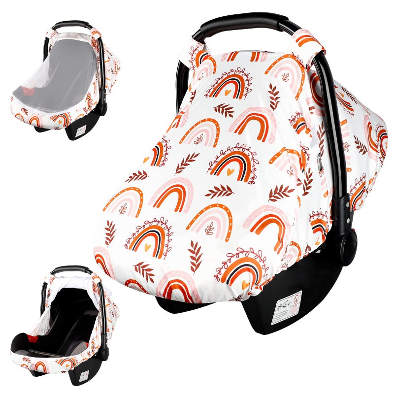 Pea Pod Rainbow Infant Carseat Canopy with Peep Windows and Breathable Mesh KickProof Soft Stretchy Baby Car Seat Cover for Newborns 