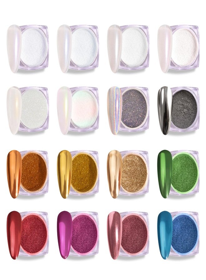 MelodySusie 16Pcs Chrome Nail Powder for Gel Nails,Metallic Mirror Effect Pigment Stylish and Technological Fine Glitter for Home DIY Salon Use - Image 1