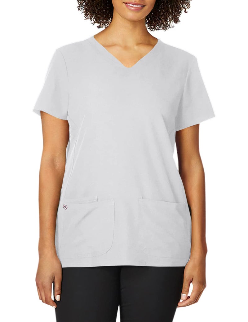 HeartSoul Women's Pitter-Pat V-Neck Scrubs Shirt, White, Small - Image 1